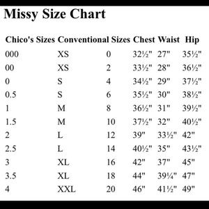 CHICO’s sizing chart